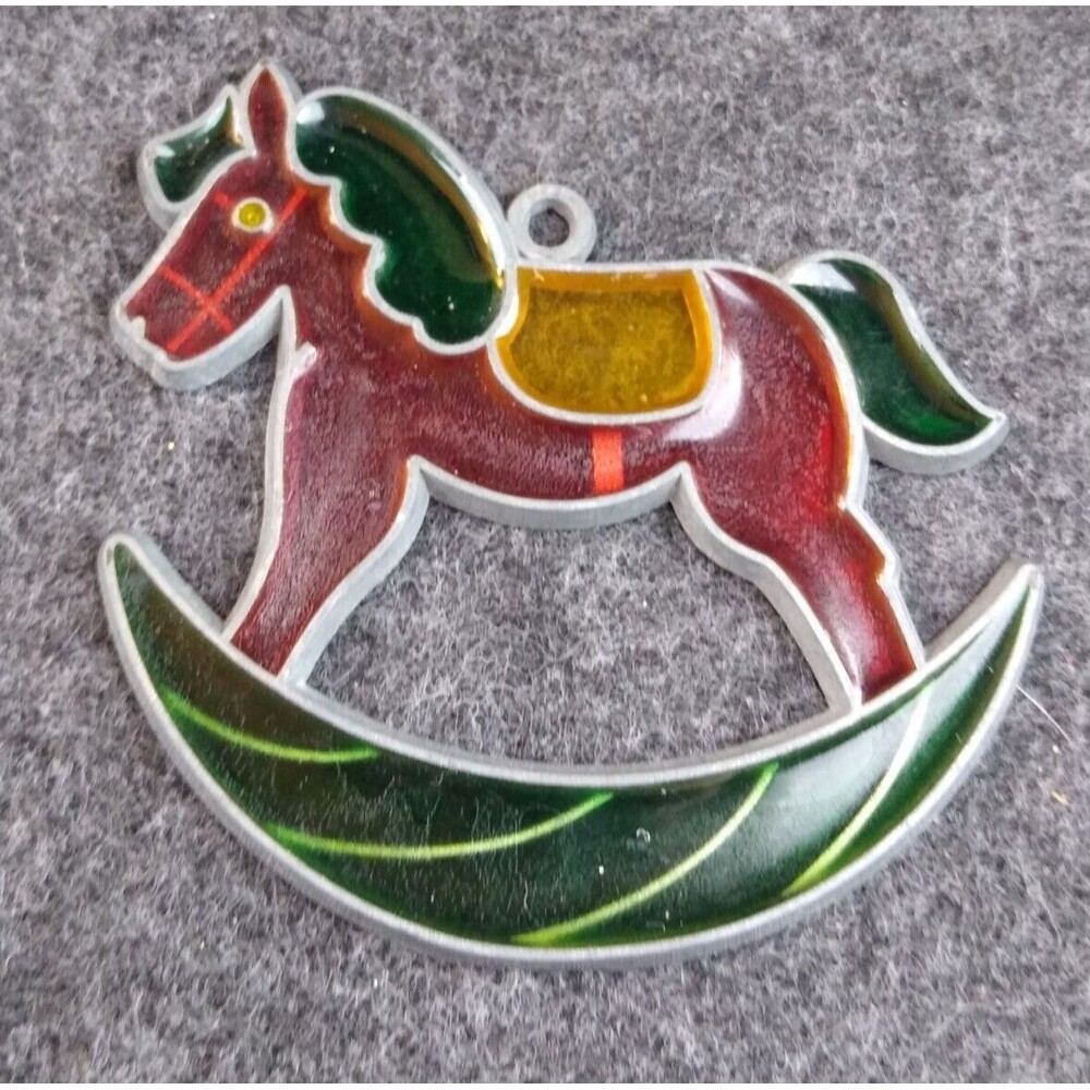 Small Stained Glass Rocking Horse Window Sun Catcher Red Green Yellow